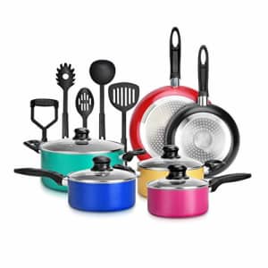 NutriChef 15-Piece Nonstick Kitchen Cookware Set PTFE/PFOA/PFOS- Free | Colorful Heat Resistant Lacquer for $61