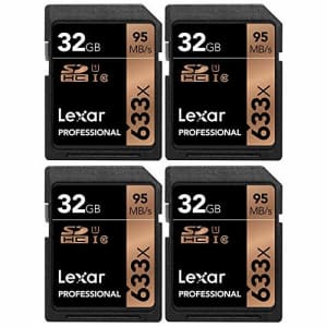 Lexar LSD32GCB1NL633 Professional 633x 32GB SDHC UHS-1 Class 10 Memory Card 4 Pack for $40