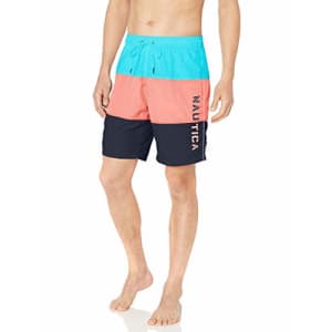 Nautica Men's Quick Dry Classic Logo Tri-Block Series Swim Trunk, Calypso Blue, Large for $28