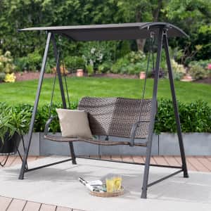 Mainstays Cassel Wicker Two-Seat Canopy Patio Swing for $75