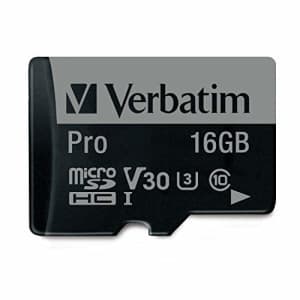 Verbatim 16GB Pro 600X microSDHC Memory Card with Adapter, UHS-I U3 Class 10 for $17