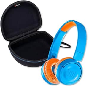 JBL JR 300BT Kids On-Ear Wireless Headphone Bundle with gSport Case (Blue/Orange) for $80