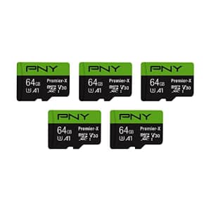 PNY 64GB Premier-X Class 10 U3 V30 microSDXC Flash Memory Card 5-Pack - 100MB/s, Class 10, A1, 4K for $29