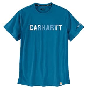 Carhartt Men's Force Relaxed Fit Midweight Short-Sleeve Block Logo Graphic T-Shirt, Marine Blue, for $30