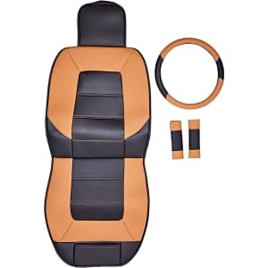 AmazonBasics Deluxe Universal Fit Leatherette Seat Cover Set for $27 AmazonBasics Deluxe Universal Fit Leatherette Seat Cover Set for $27