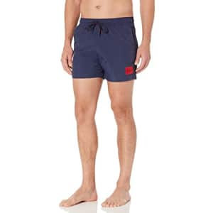 HUGO Men's Standard Square Logo Swim Trunk, Sky Captain Navy, XL for $32