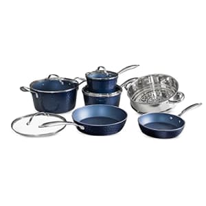 OrGREENiC Blue Hammered Cookware Collection - 10 Piece Set with Lids - Non-Stick Ceramic for Even for $132