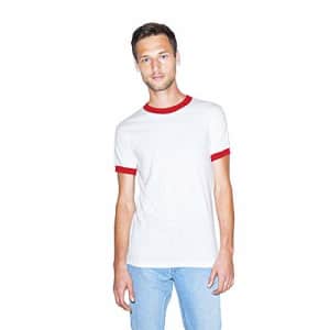 American Apparel Men's 50/50 Crewneck Short Sleeve Ringer T-Shirt, White/Red, Small for $14