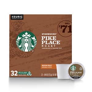 Starbucks Medium Roast K-Cup Coffee Pods Pike Place Roast for Keurig Brewers 1 box (32 pods) for $24 Starbucks Medium Roast K-Cup Coffee Pods Pike Place Roast for Keurig Brewers 1 box (32 pods) for $24