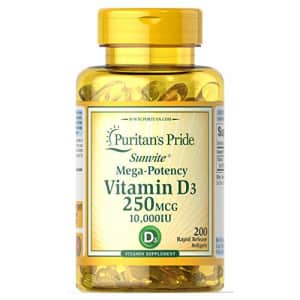 Puritan's Pride Vitamin D3 250 mcg (10,000 IU)-200 Softgels for $12