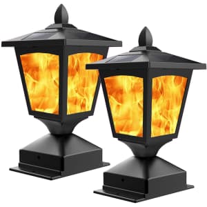 BlueYang Flickering Flame LED Solar Post Light 2-Pack for $28