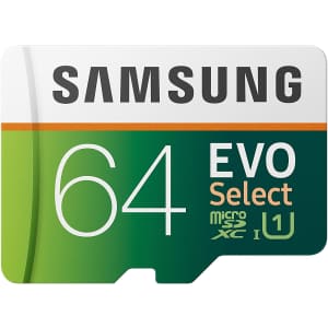 Samsung EVO Select 64GB microSDXC UHD Memory Card with Adapter for $10