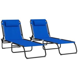 Outsunny Folding Chaise Lounge Pool Chair Set of 2, Patio Sun Tanning Chair, Outdoor Lounge Chair for $104