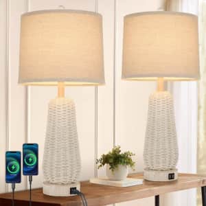 27" Wicker Table Lamp 2-Pack for $40