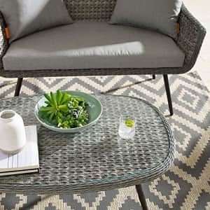 Modway Endeavor Wicker Rattan Aluminum Glass Outdoor Patio Coffee Table in Gray for $122