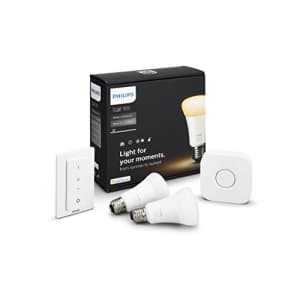 Philips Hue White Ambiance Smart Bulb Starter Kit (2 A19 Bulbs 1 Hub and 1 Dimmer Switch Works with for $136