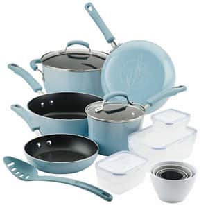 Rachael Ray Brights Nonstick Cookware Pots and Pans Set with LocknLock Containers, 19 Piece, Sky for $150 Rachael Ray Brights Nonstick Cookware Pots and Pans Set with LocknLock Containers, 19 Piece, Sky for $150