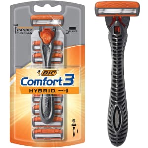 Bic Comfort 3 Hybrid Men's 3-Blade Disposable Razor with 6 Cartridges for $6