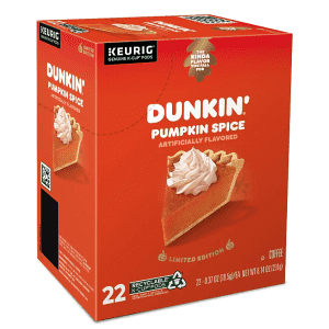 K-Cup Coffee Pods at Staples. Save up to 41% off on a range of flavors and brands - we've pictured the Dunkin' Pumpkin Spice Coffee Keurig K-Cup Pod 22-Count Box for $9.99. ($7 under local stores.)
