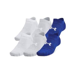 Under Armour Unisex-Adult Essential No Show Socks 6 Pack, (400) Royal/Royal/Halo Gray, Medium for $32