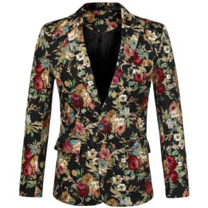Lars Amadeus Men's Prom Floral Slim Fit One Button Lightweight Prom Suit Blazer Jacket for $57