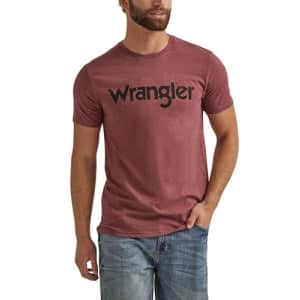 Wrangler Men's Western Crew Neck Short Sleeve Tee Shirt, Burgundy Heather for $20