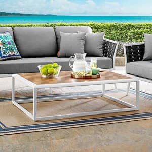 Modway Stance Outdoor Patio Contemporary Modern Wood Grain Aluminum Coffee Table In White Natural for $326