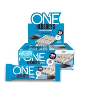 O.N.E. ONE Protein Bars, Hershey's Cookies 'n' Creme, Gluten Free with 18g Protein and 3g Sugar, Pantry for $24