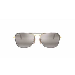 Ray-Ban RB3136 Caravan Square Sunglasses, Matte Grey On Gold/Grey Gradient Mirror, 58 mm for $143