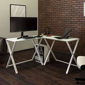 Walker Edison Furniture Company Modern Corner L Shaped Glass Computer Writing Gaming Gamer Command for $124 Walker Edison Furniture Company Modern Corner L Shaped Glass Computer Writing Gaming Gamer Command for $124