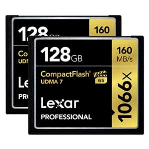 Lexar Professional 1066x 128GB (2-Pack) CompactFlash Card, Up to 160MB/s Read, for Professional for $350