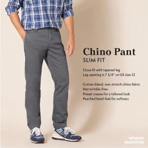 Amazon Essentials Men's Slim-Fit Wrinkle-Resistant Flat-Front Chino Pant, Brown, 38W x 32L for $19 Amazon Essentials Men's Slim-Fit Wrinkle-Resistant Flat-Front Chino Pant, Brown, 38W x 32L for $19