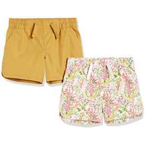 Amazon Essentials Girls Pull-On Woven Shorts, 2-Pack Floral/Gold, Medium for $9