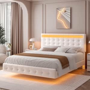 Floating Queen Bed w/ LED Lights & Under-Bed Storage for $250