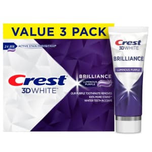 Crest 3D White Brilliance Luminous Purple Teeth Whitening Toothpaste 3-Pack for $15