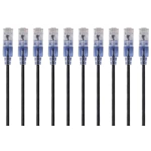 Monoprice 5-Foot Cat6A Snagless RJ45 Ethernet Patch Cable 10-Pack for $10