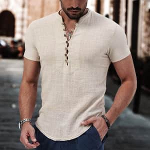 Men's Linen Popover Shirt for $8
