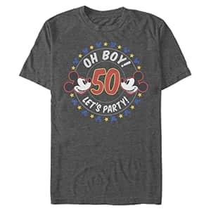 Disney Men's Characters Oh Boy Mickey 50 T-Shirt, Charcoal Heather, 3X-Large for $10
