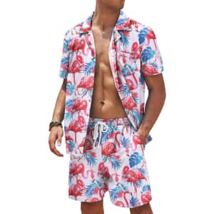 Coofandy Men's Hawaiian Shirt and Shorts Set from $15