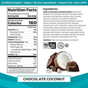 Orgain Organic Vegan Protein Bars, Chocolate Coconut - 10g Plant Based Protein, Gluten Free Snack for $50