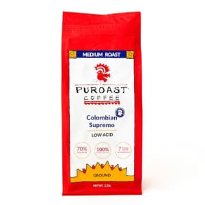 Puroast Coffee Puroast Low Acid Coffee Ground Colombian Supremo, Medium Roast, Certified Low Acid Coffee, 5.5+ pH, for $40