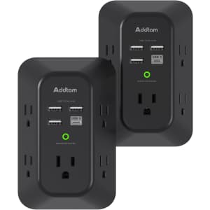 Addtam 5-Outlet USB Wall Charger Surge Protector 2-Pack for $24