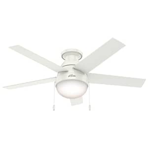Hunter Anslee Indoor Low Profile Ceiling Fan with LED Light and Pull Chain Control, 46", White for $120 Hunter Anslee Indoor Low Profile Ceiling Fan with LED Light and Pull Chain Control, 46", White for $120