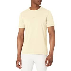 BOSS Men's Tokks Center Logo Regular Fit T-Shirt, Creamy Oat Yellow, XXL for $40