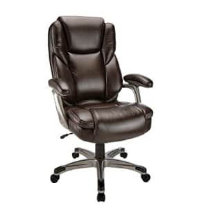 Realspace Cressfield Bonded Leather High-Back Chair, Brown/Silver for $140