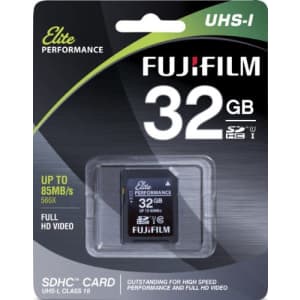 Fujifilm Elite 32GB SDHC Class 10 UHS-1 Flash Memory Card 600x / 90MB/s for $10