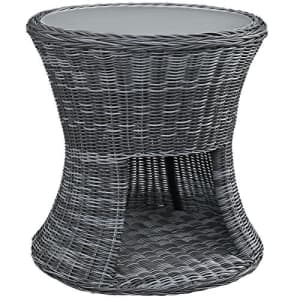 Modway Summon Wicker Rattan Glass Outdoor Patio Round Side End Table in Gray for $320