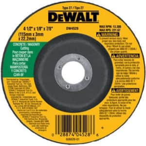 DeWalt 4.5" Concrete/Masonry Cutting Wheel for $2 DeWalt 4.5" Concrete/Masonry Cutting Wheel for $2