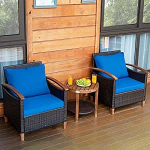 Tangkula 3 Pieces Patio Furniture Set, Outdoor Rattan Sofa and Side Table w/Solid Acacia Wood for $200
