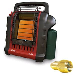 Mr. Heater F232000 Portable Buddy Heater with Brass Tank Refill Adapter Bundle (2 Items) for $90